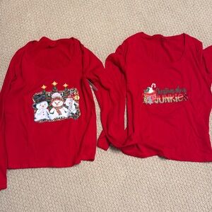Festive Red Christmas Long Sleeve Tops. Large (12-14)